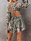 Printed Empire Long Sleeves Mini Dress