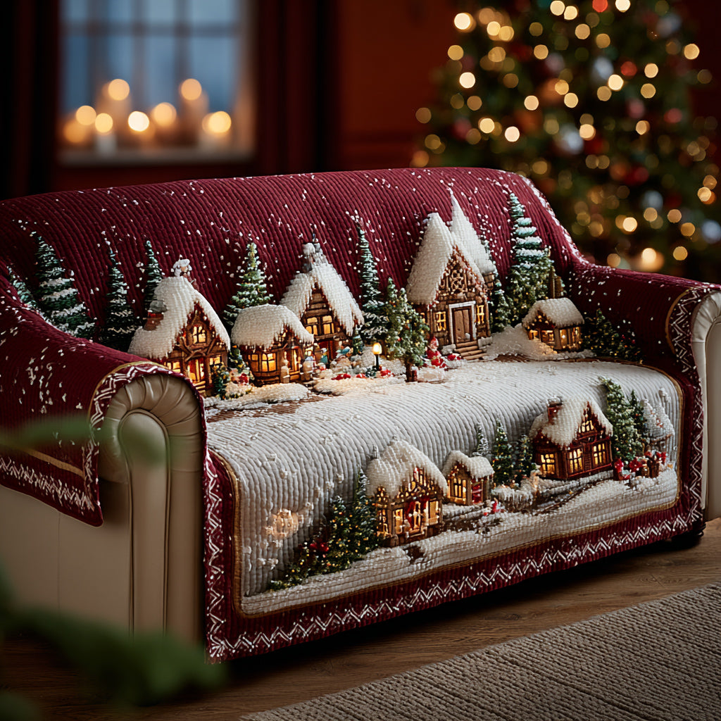 Twinkling Christmas Village Quilted Sofa Cover NCU0HH1319 everthome