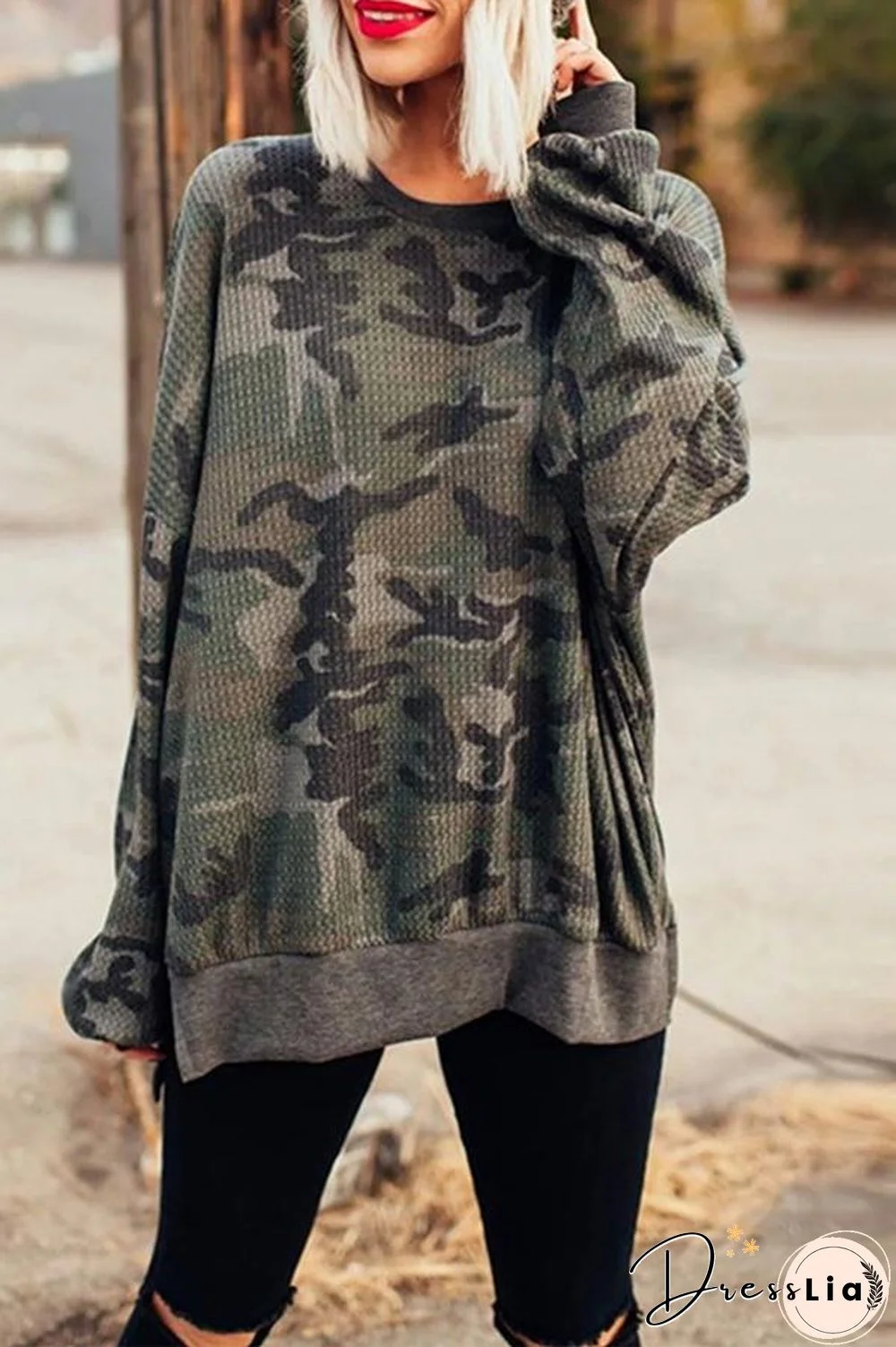 Casual Camouflage Round Neck Sweatshirt P10476