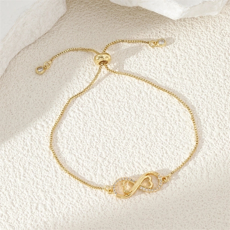 Copper 18K Gold Plated Minimalist Inlay Geometric Heart Shape Zircon Bracelets