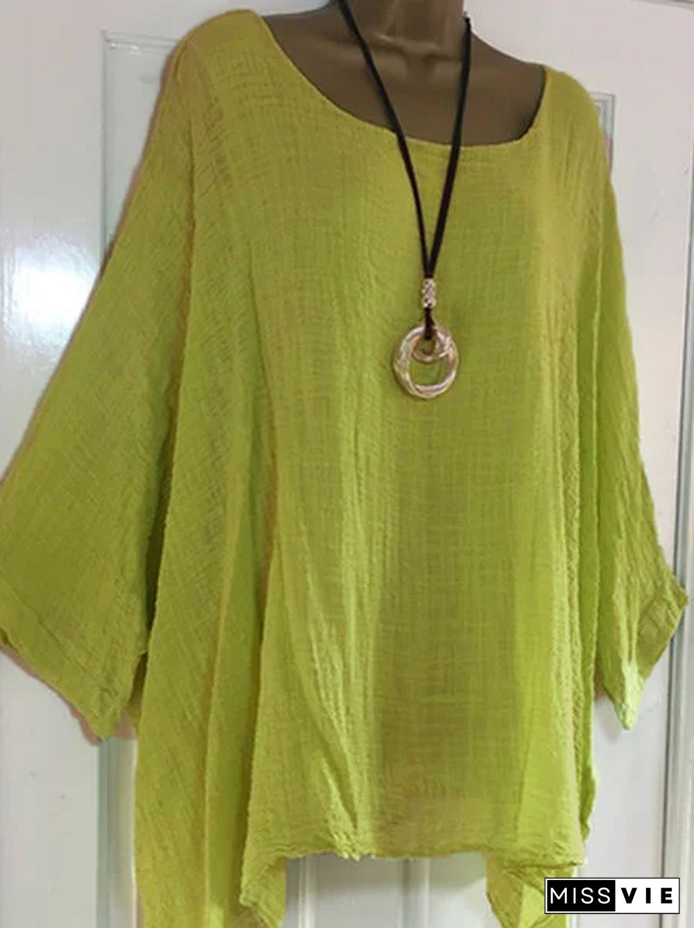 Printed/Dyed Casual Batwing Crew Neck Plus Size Blouse