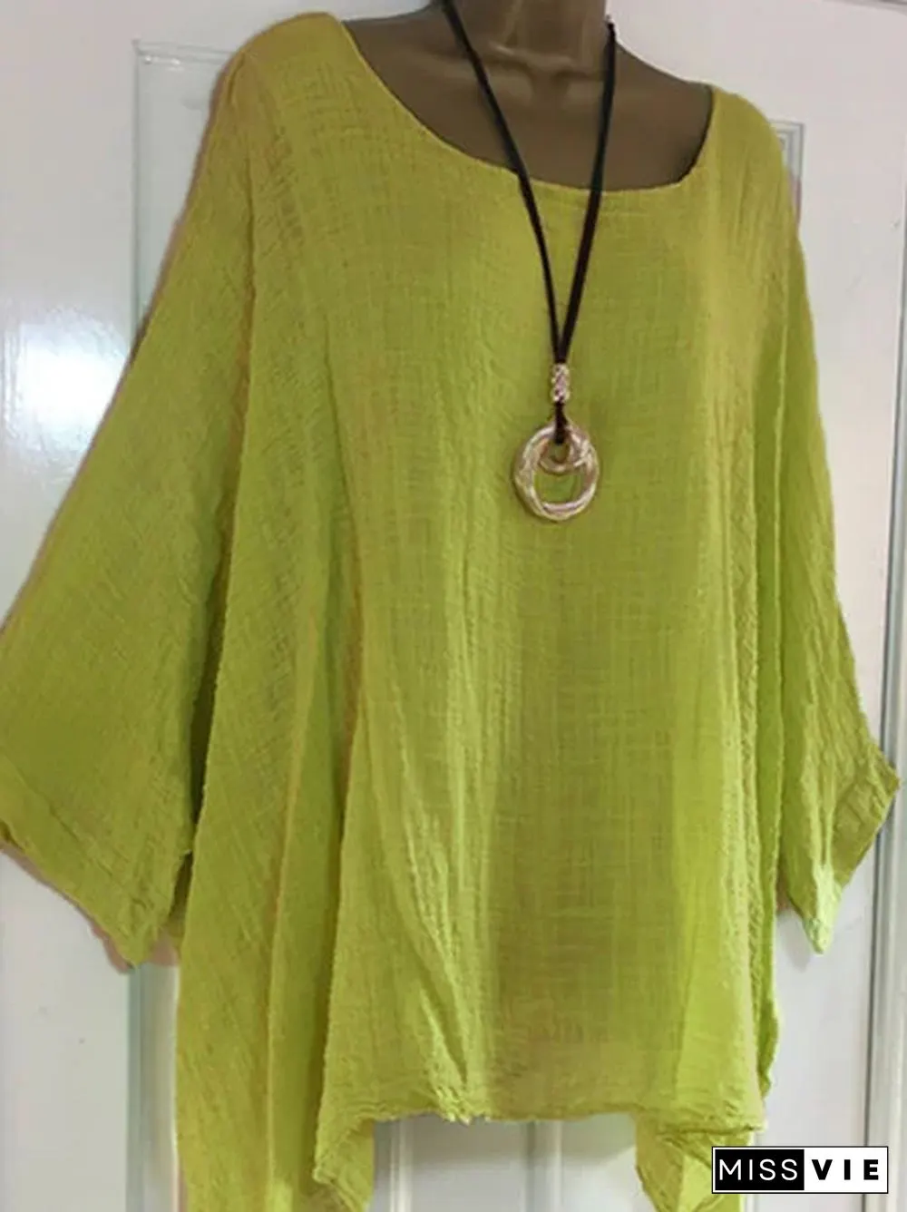Printed/Dyed Casual Batwing Crew Neck Plus Size Blouse