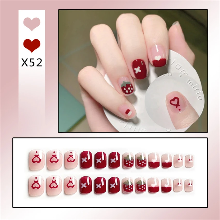 Bayuyun 24Pcs/Set Coffee Leopard French Fake Nails with Diamonds Japan Korean Artificial Acrylic Press on Nails Removable Stick on Nails