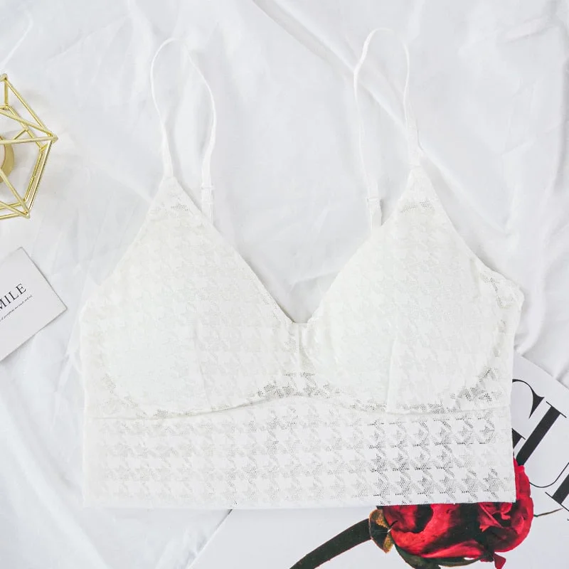 Women Sexy Crop Tops Bra Tube Top Female Streetwear Summer Bralette Houndstooth Camis Deep V-neck Corset Crop Tank Bandeau Top