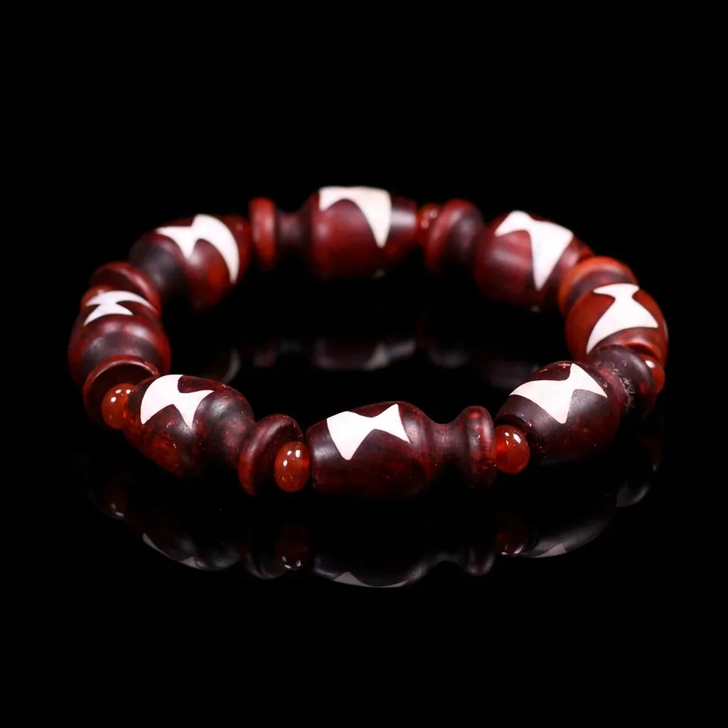 JiStones | Hand-Carved Old Mine Agate Dzi Bead - The Lightning Five-Eyed Talisman