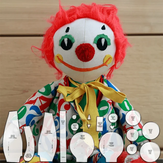 Cute Clown Cuddle Doll Sewing Pattern Ruler Set - With Instructions