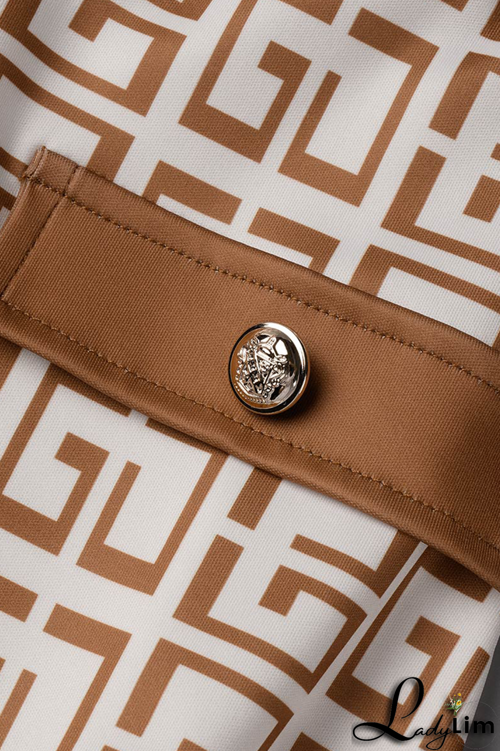 Coffee Sexy Print Buckle O Neck Sleeveless Two Pieces