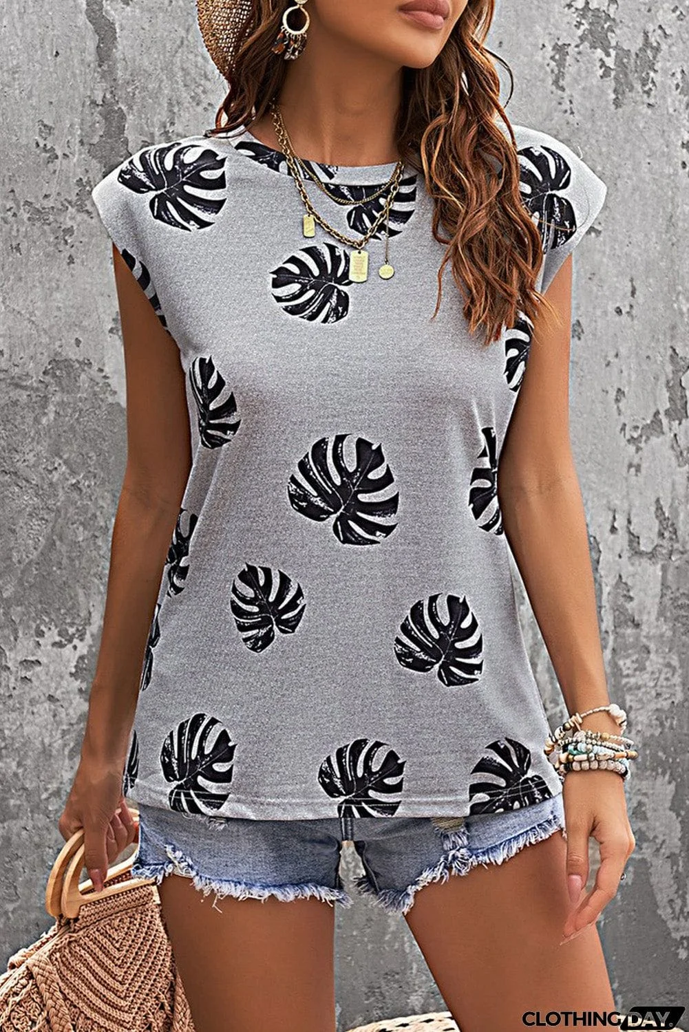 Palm Leaves Crew Neck Tank