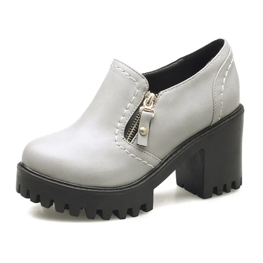 Gdgydh Spring Autumn Women Shoes Platform Round Toe British Style Female Single Shoes Square Heels 8cm Women Pumps Plus Size 43