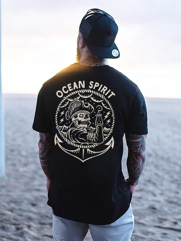 Ocean Spirit Skull Printed Men's T-shirt