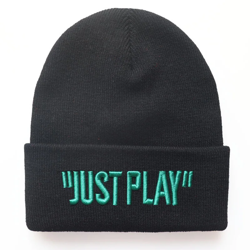Just Play Letter Embroidery Knitting Beanie Autumn and Winter Hat 