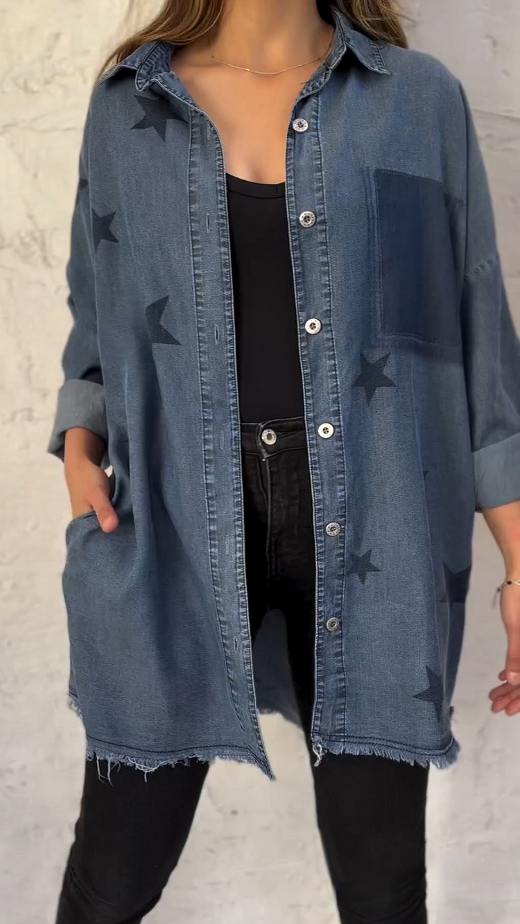 Star Lapel Denim Cardigan
