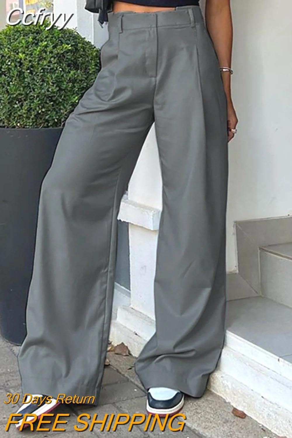 Huibahe Elegant Khaki Wide Legs Pants Women Pleated All-Match High Waist Baggy Trousers Gray Office Ladies Long Pants 2023