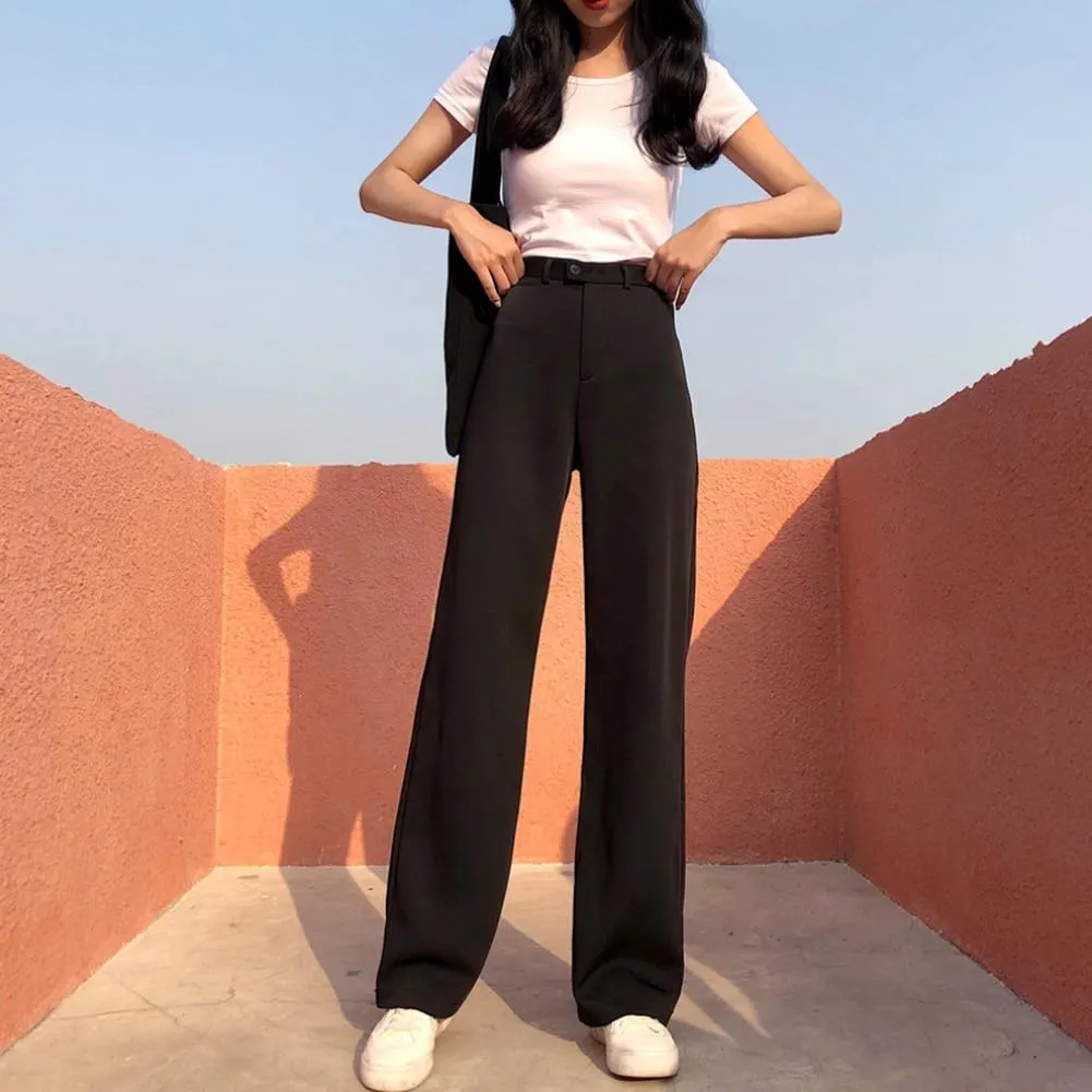Women Wide Leg Pants Loose High Waist Solid Color Pants Casual Vertical Soft Long Pants Suit Pants breathable gifts comfortable