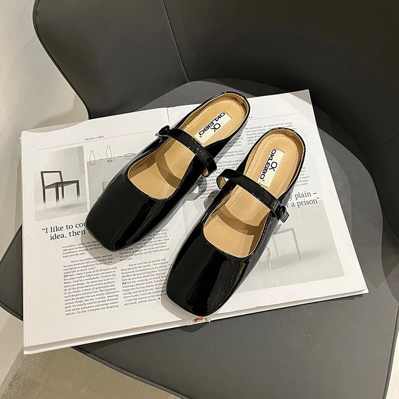 Colourp Women Slip On Slippers Square Toe Mule Shoes Women Comfort Ballet Flats Shallow Mouth Loafers Beach Sandals Mujer 35-40