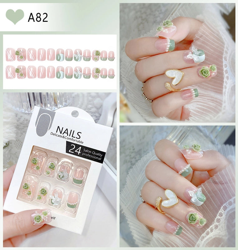 Cute Sweet Color Block Flower ABS Press-on Nails 1 Set