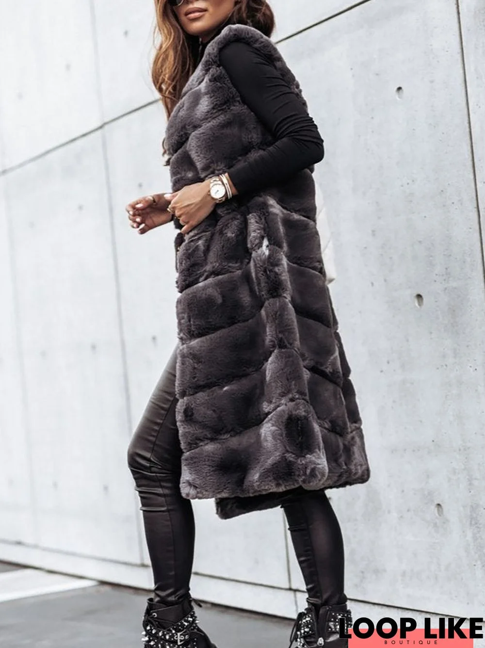 Solid Casual Furry Sleeveless Outerwear