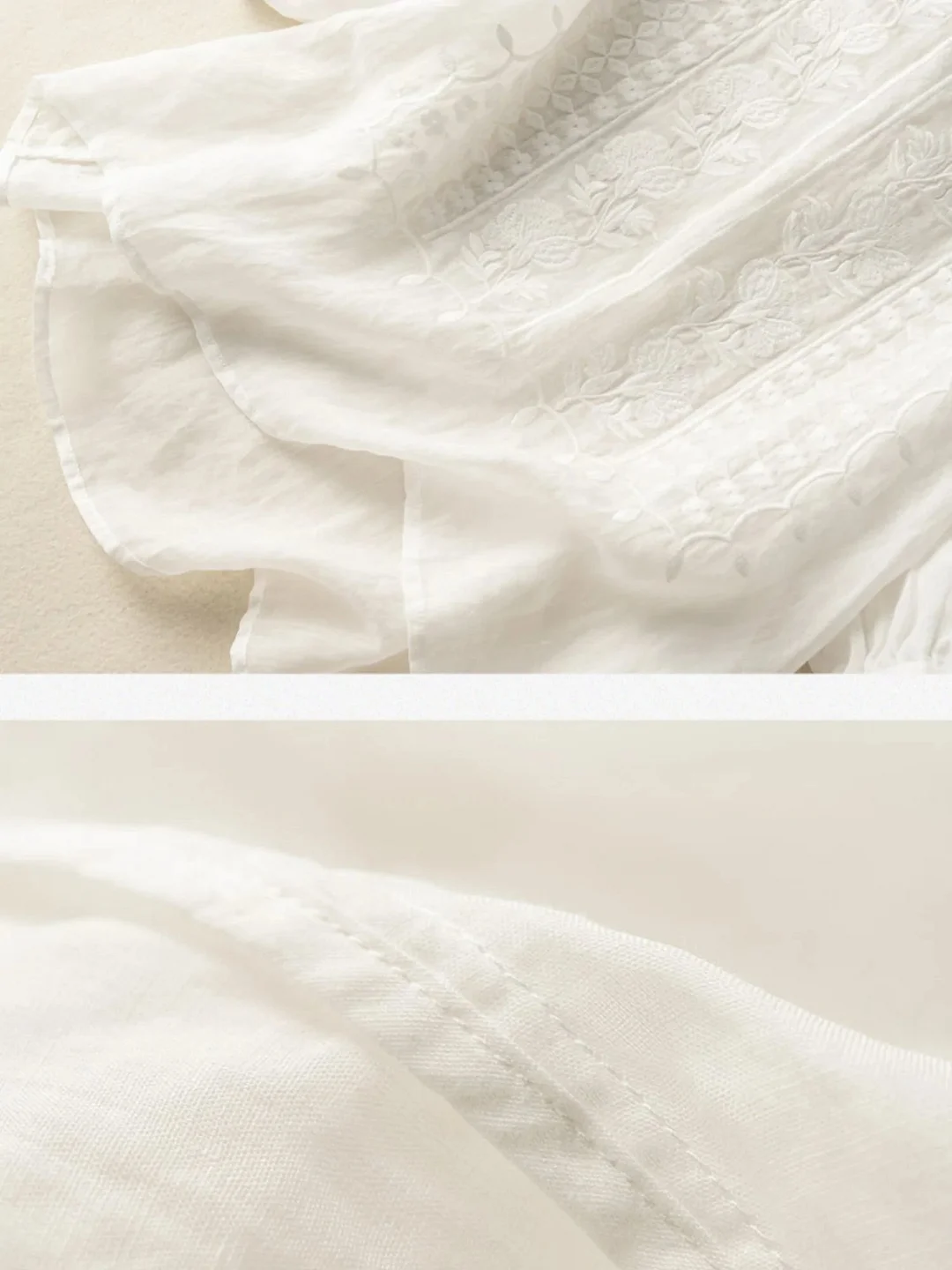 Embroidered Round Neck Half Sleeve Casual Linen Tee Top