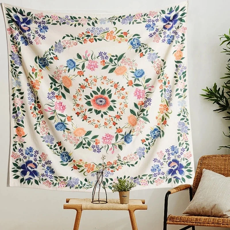 Mandala Floral Tapestry Bohemia Psychedelic Flower Garland Wall Tapestry Boho India Hippie Home Decor Wall Cloth Tapestries