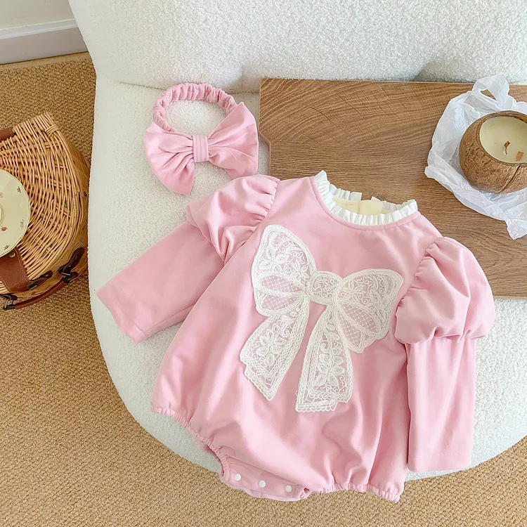Baby Girl Clothes Onepeice Long Sleeve Pink Bow Romper