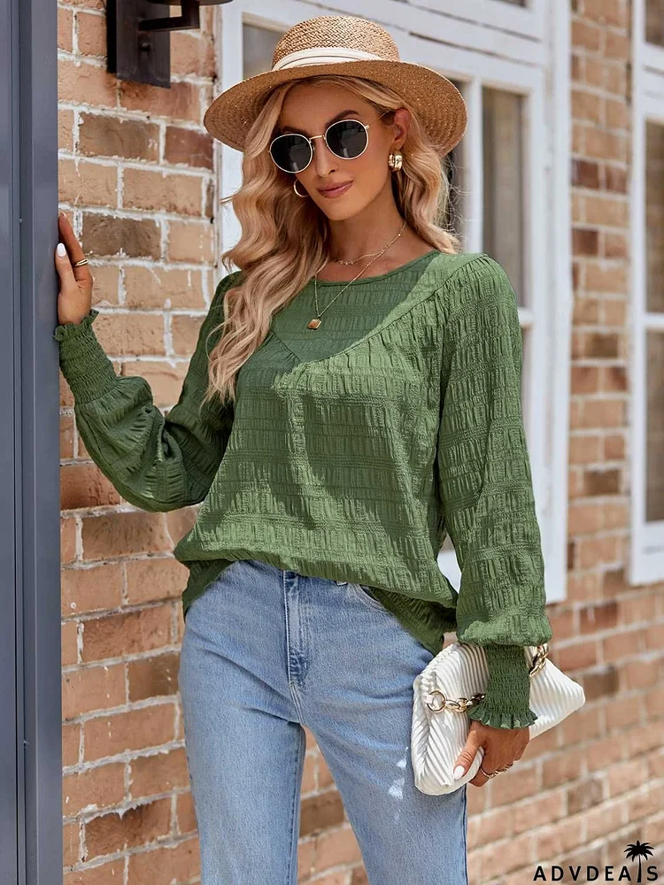 Round Neck Lantern Sleeve Blouse