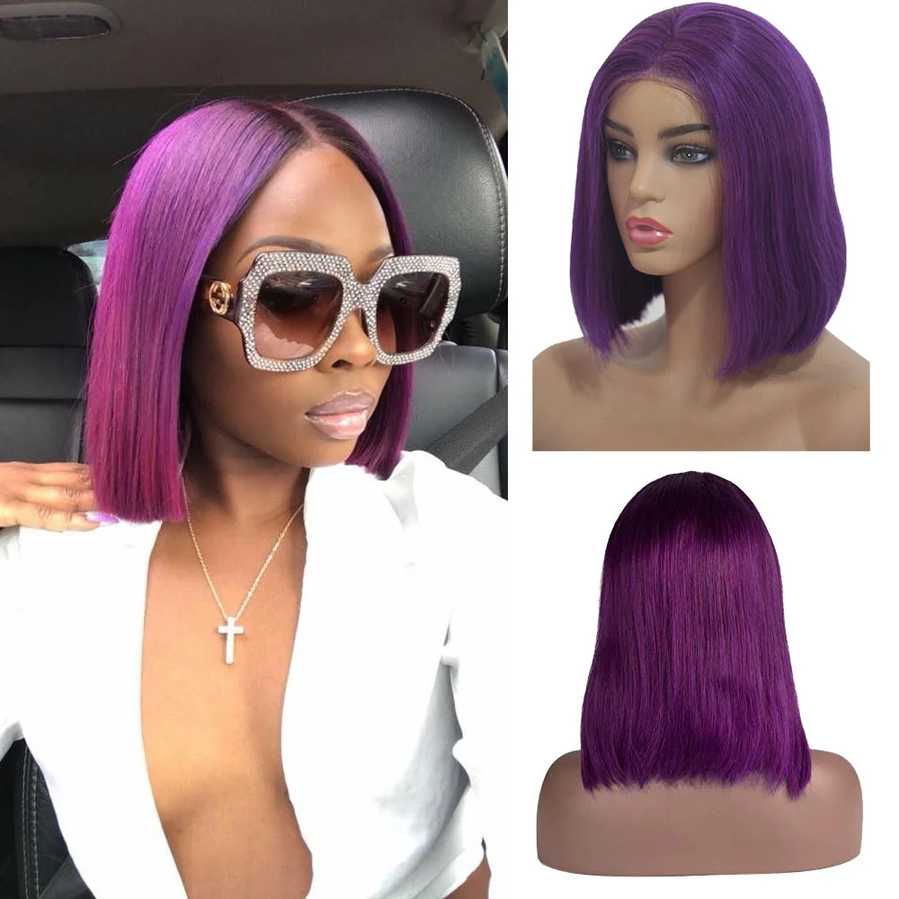 Jewtribute Hair®|Purple Short Bob Wig Straight Part Lace Front Wig