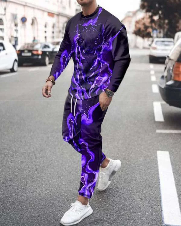 Men's Sports Tiger Printed Long-sleeved  Suit