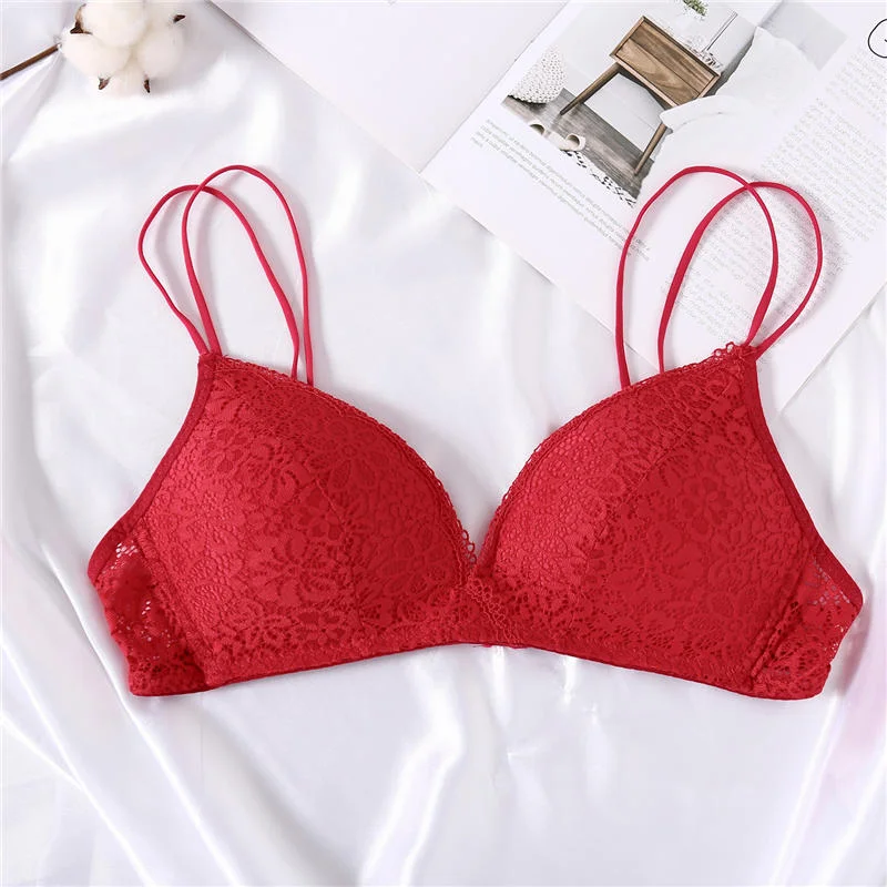 Sexy Lace Bra for Women Push Up Bras Female Bralette Wireless Brassiere Solid Color Floral Lingerie Underwear A/B Cup Back Cross