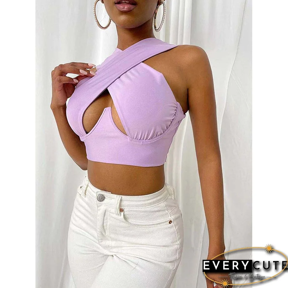 Women's Criss Cross Tank Tops Sexy Sleeveless Solid Color Cutout Front Crop Tops Party Club Streetwear Summer Lady Bustier Tops