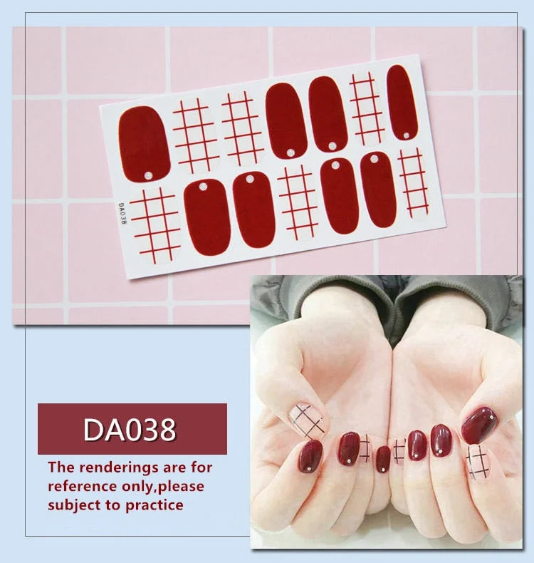 Full Cover Wraps Nail Polish Stickers Strips Plain Nail Art Decorations Heart Designs Glitter Powder Manicure Tips-Nail Inspo