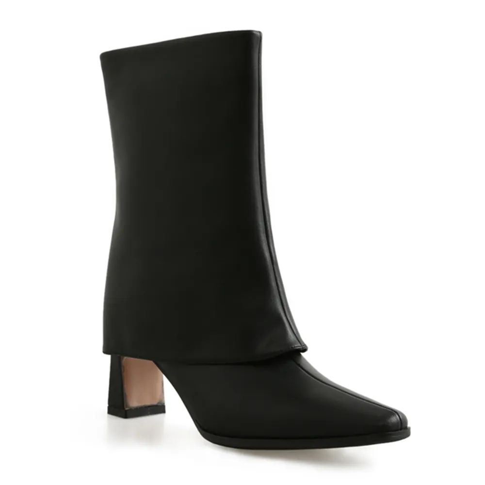 70mm Short Tube Block Heel Boots Black-vocosishoes