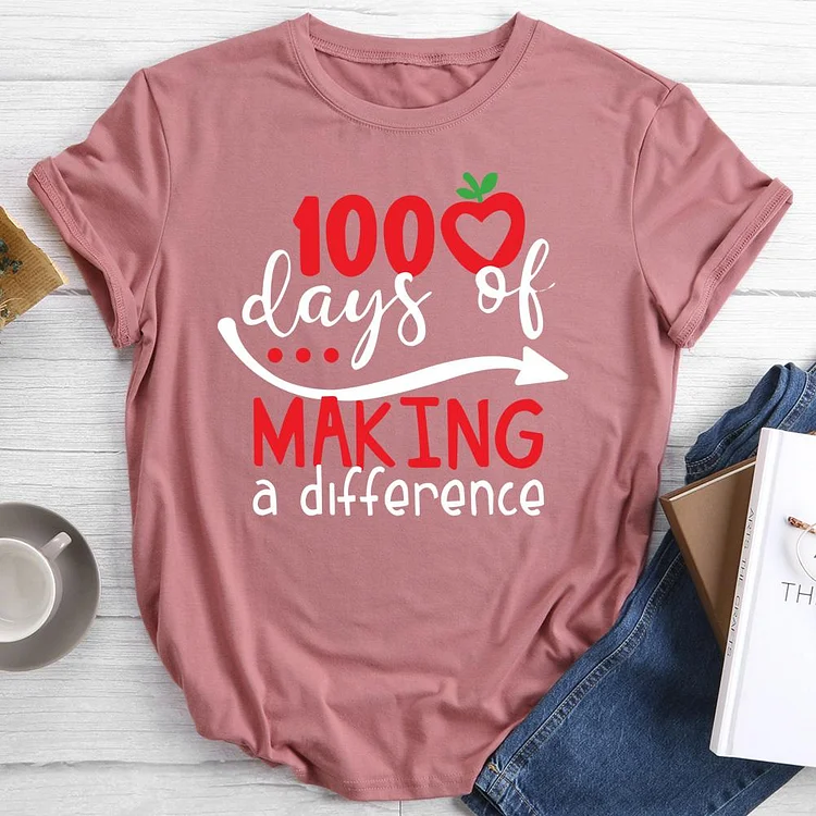 100 Days of Making a Difference Teacher T-shirt Tee -012361