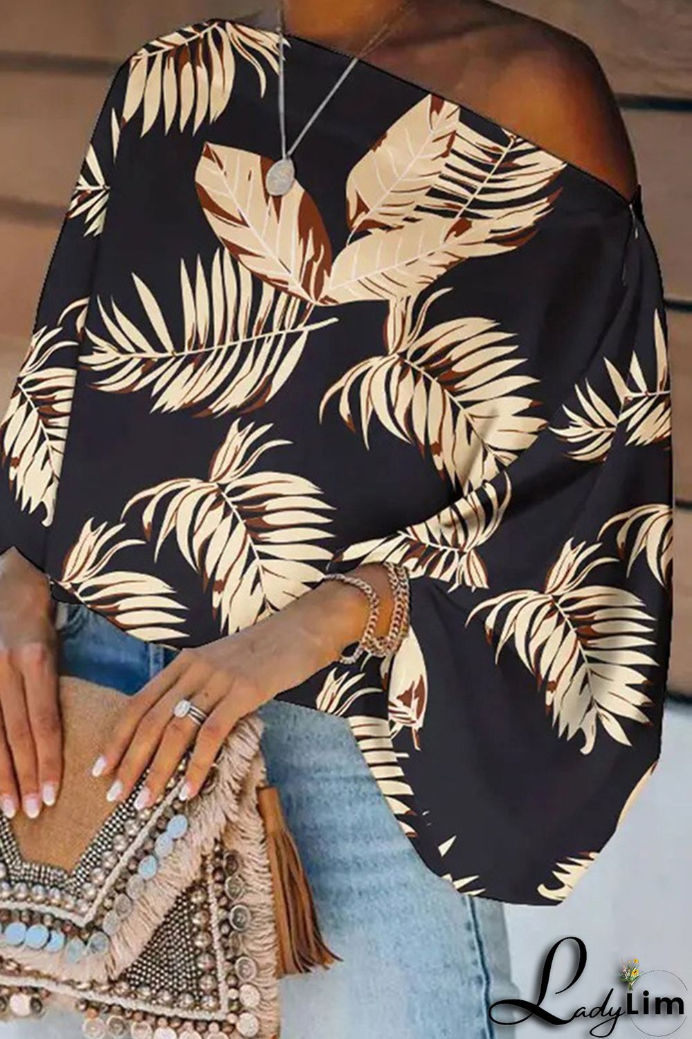 Purple Fashion Casual Print Patchwork Off the Shoulder Tops