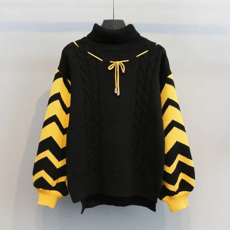 Pullovers Women Oversize Sweater BF Unisex Couples Japanese Striped Knit Sweater Hip Hop Female New Winter Fashion Retro Daily 1109