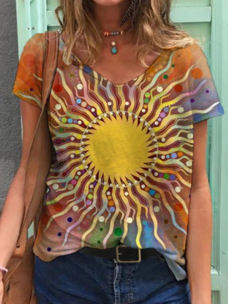 Women Half Sleeve V-neck Solid Color Dress