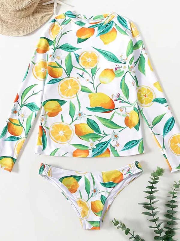 Floral Print Long Sleeve Round-Neck Tight Wetsuit 