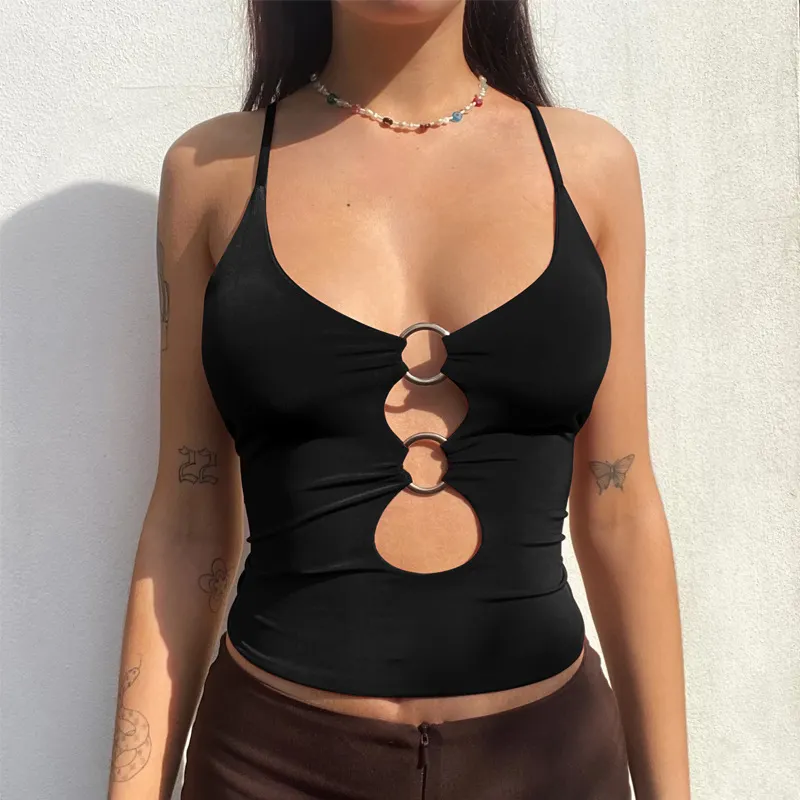 Churchf Churchf Women's 2024 New Spring Fashion Chest Hollow-Out Navel Slim Strap Top