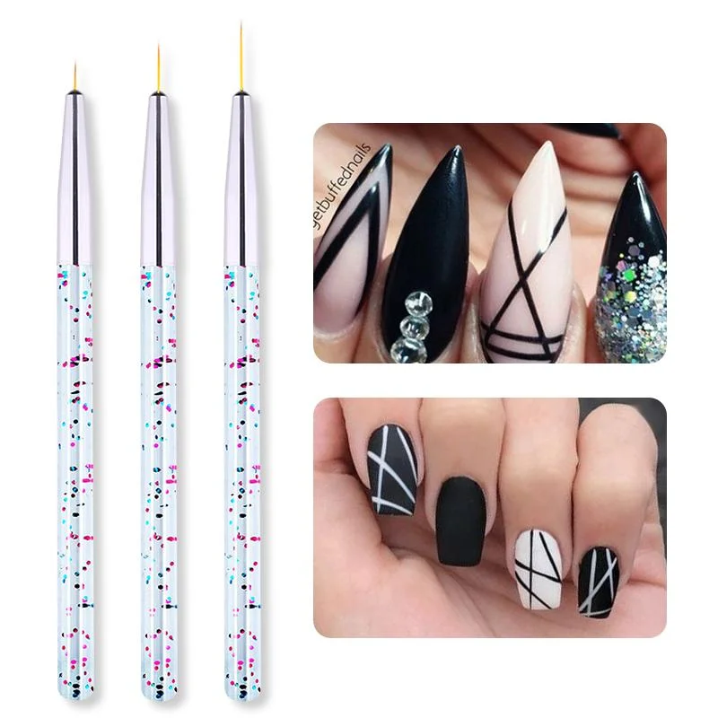 3Pcs Acrylic French Stripe Nail Art Liner Brush Set 3D Tips Manicure Ultra-thin Line Drawing Pen UV Gel Brushes Painting Tools-Nail Inspo