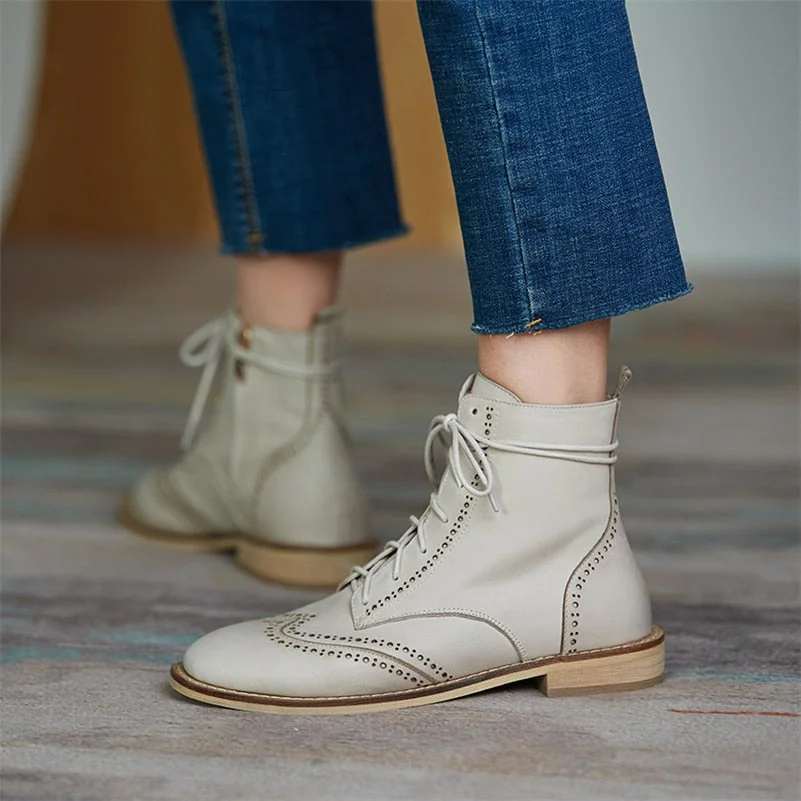 Meotina Women Shoes Genuine Leather Ankle Boots Thick Low Heel Short Boots Round Toe Zipper Lady Footwear Autumn 33-40 Wine Red