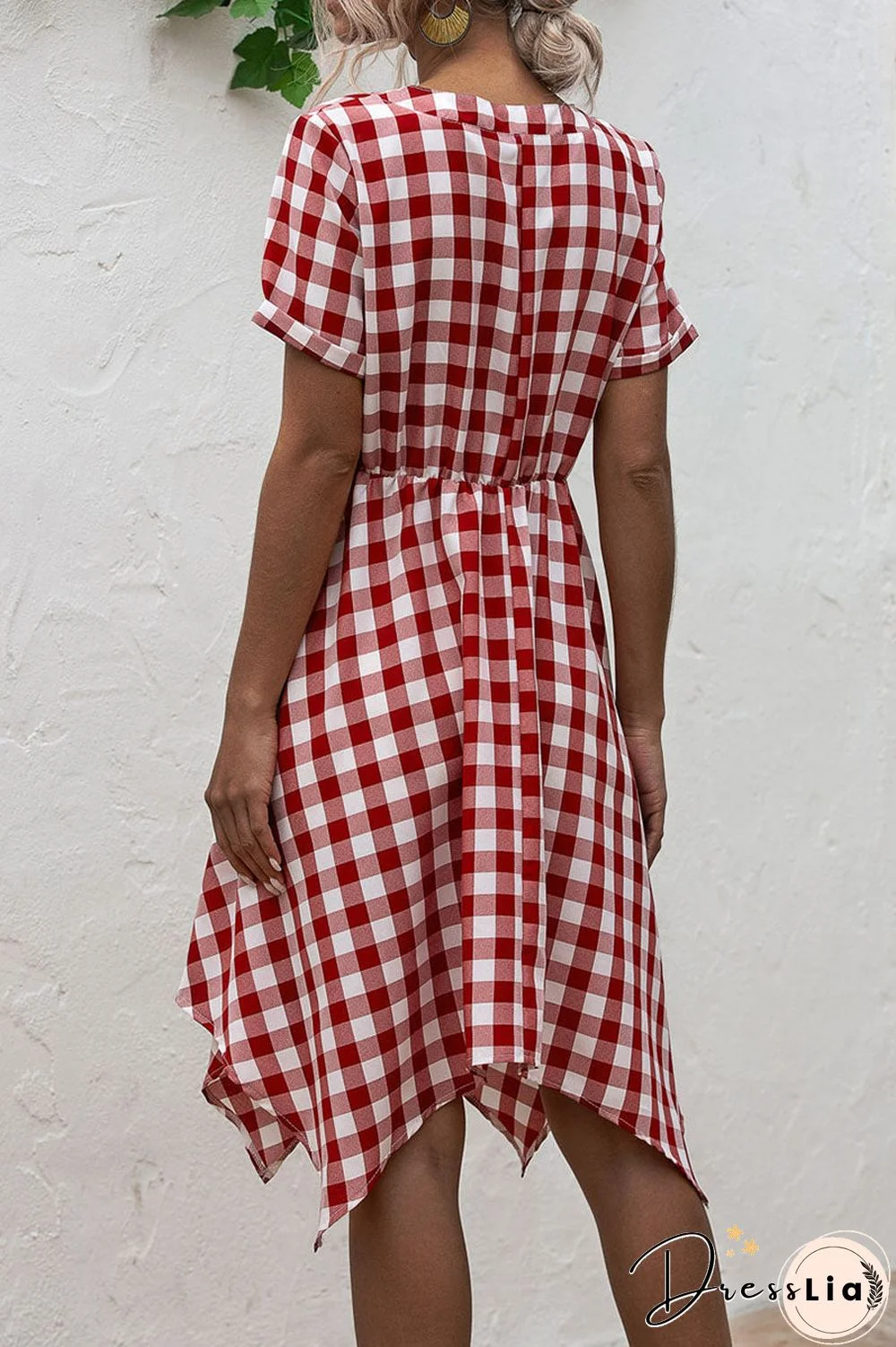 Fashion Casual Plaid Split Joint V Neck Irregular Dress Dresses