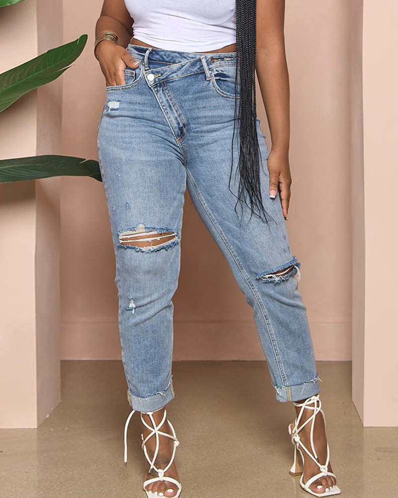 Stretch Ripped High-Waist Jeans