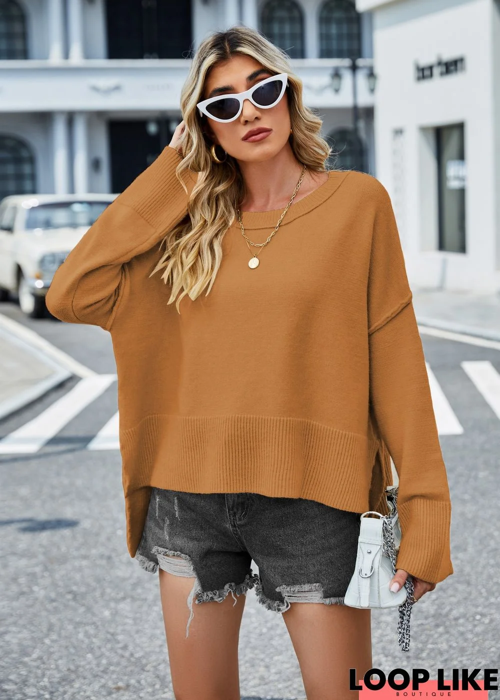 Plain Casual Thin Tunic Sweater Knit Jumper