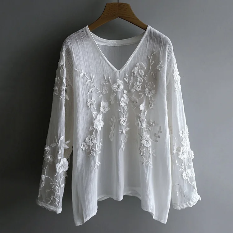 Vintage Floral Lace Embroidered Comfy Long Sleeve Tunic