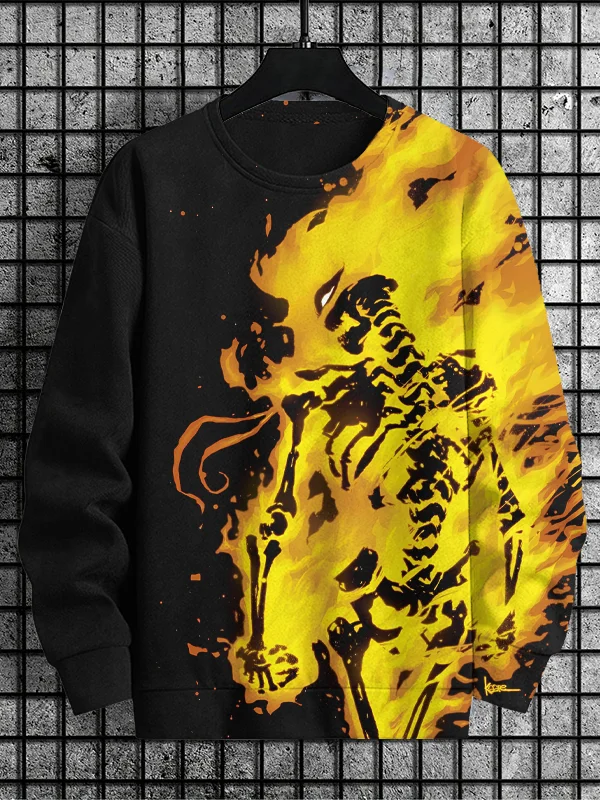 Men's Flame Skull Print Casual Sweatshirt