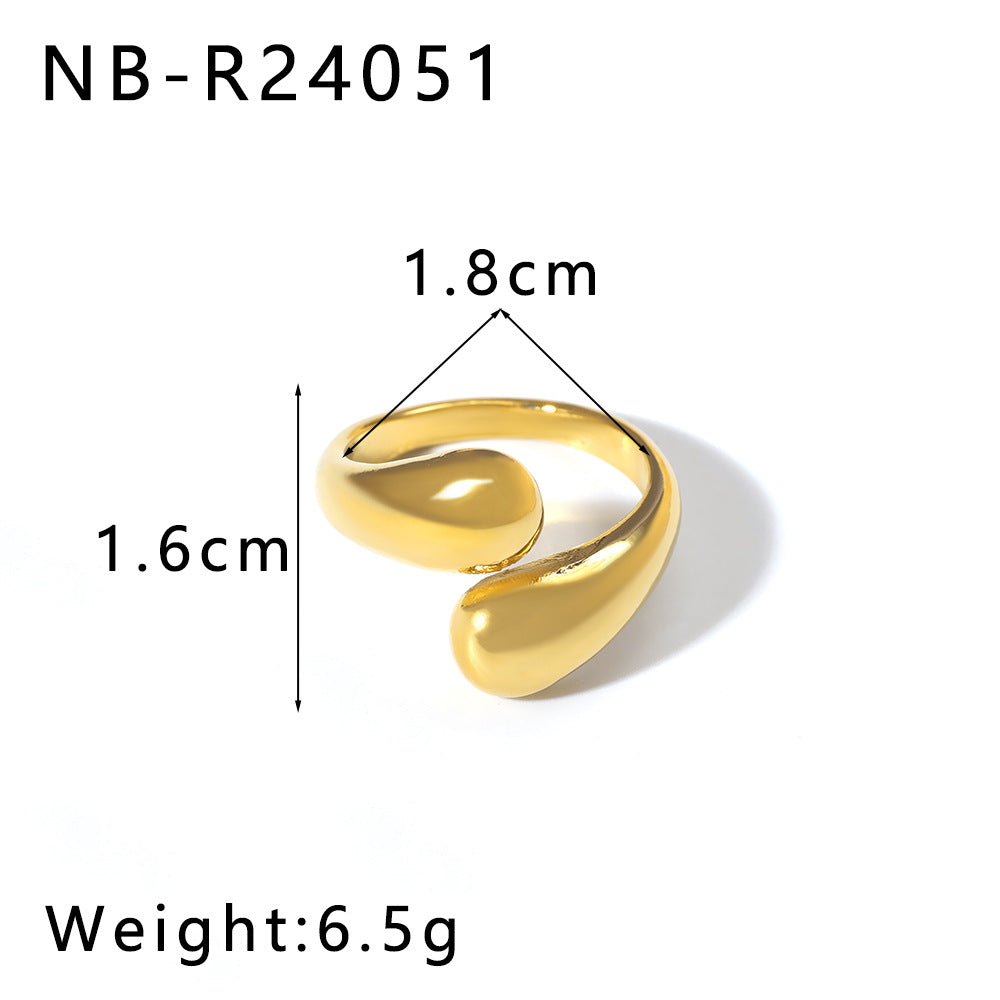 2025 New Trend Water Drop Shaped Geometric Smooth Stainless Steel Open Titanium Steel Ring Ring For Women