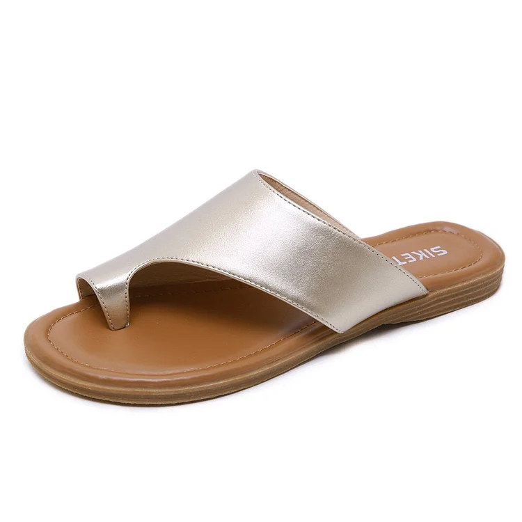 Women Orthopedic Sandals PU Leather Corrector Flip Flops Clip Toe Flat Beach Walking Shoes Radinnoo.com