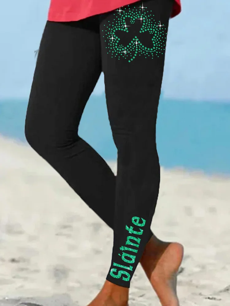 Wearshes Slainte St. Patrick's Day Glitter Shamrocks Leggings