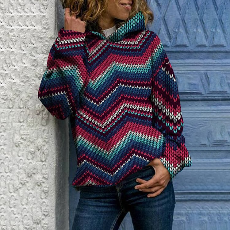 Vefave Colorful Wave Sweater Print Vintage Hoodie