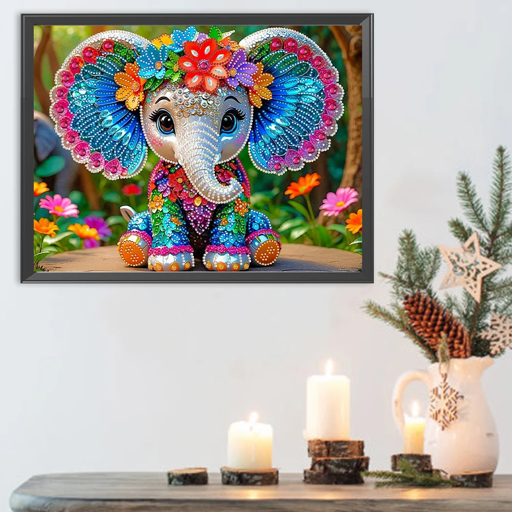 Diamond Painting - Partial Special Shaped Drill - Flower Elephant(Canvas|40*30cm)