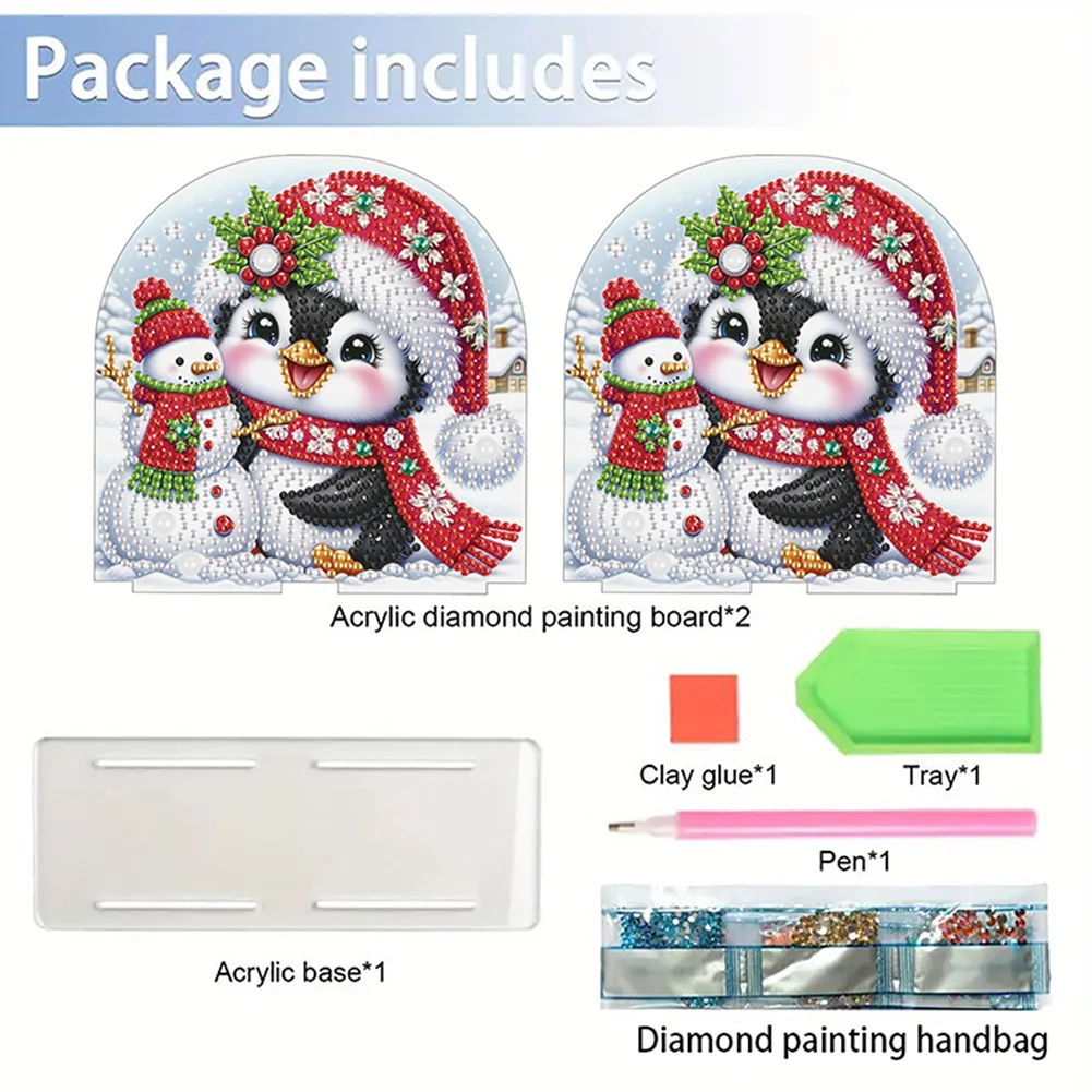 5D DIY Christmas Penguin Snowman Acrylic Diamond Art Painting Napkin Holder Set